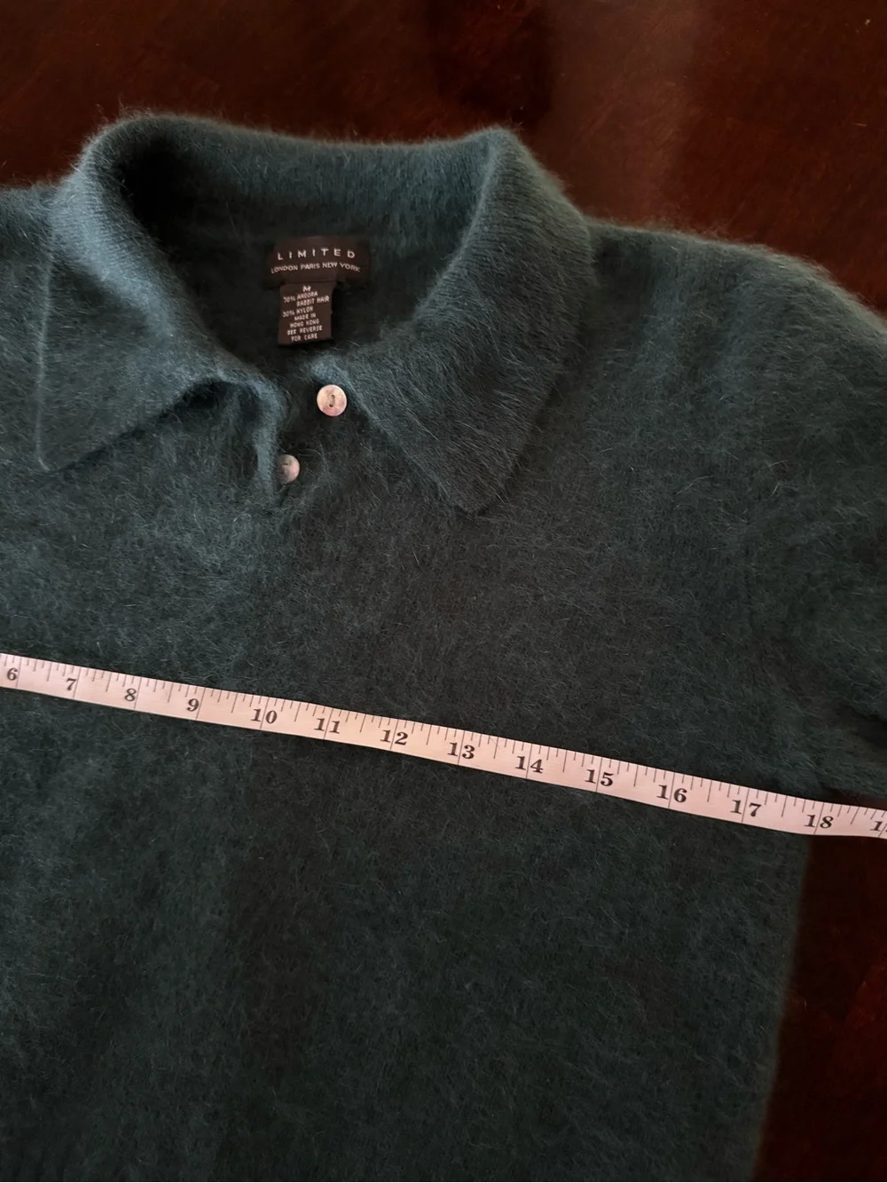 Vintage The Limited Angora Fuzzy Polo Sweater Green Size M 90s